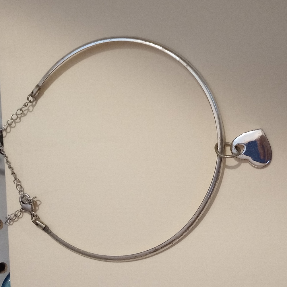 Silver Heart Charm Collar Necklace